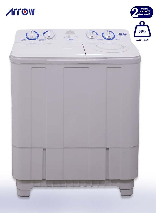 Arrow 8 KG Twin Tub Semi-Automatic Washing Machine, 5 KG Dehydration Capacity,Durable Plastic Build, 380W Motor Power, Lightweight for Easy Mobility, User-Friendly Operation, 2 Years warranty - Image 2